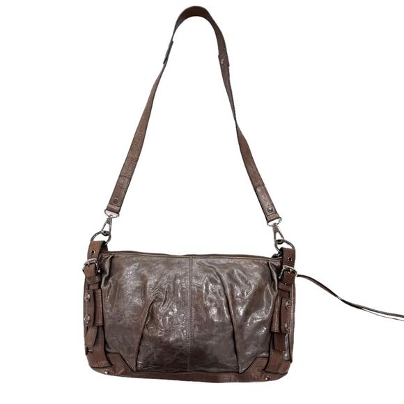Michele Crossbody Shoulder Bag Leather Brown Silver Shimmer - Picture 1 of 15
